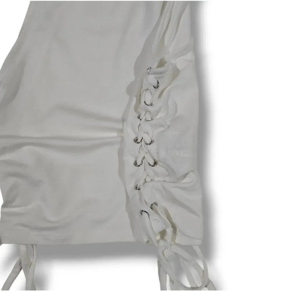 Forever 21 Women’s White Lace-Up Side Ruched Stretch Tank Top - Size Medium - Picture 3 of 7